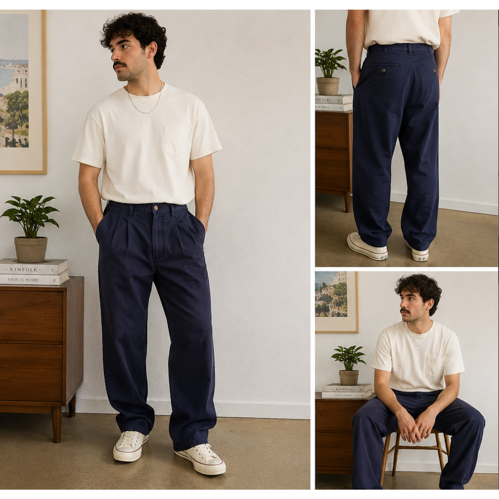 Vintage Cherokee Navy Pleated Chino Pants Men’s 38x30 Cotton Workwear Dadcore